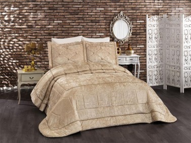 Melani Velvet Double Bedspread Beige - Thumbnail