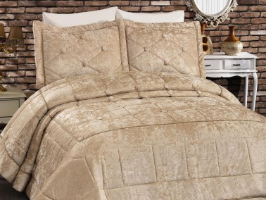 Melani Velvet Double Bedspread Beige - Thumbnail