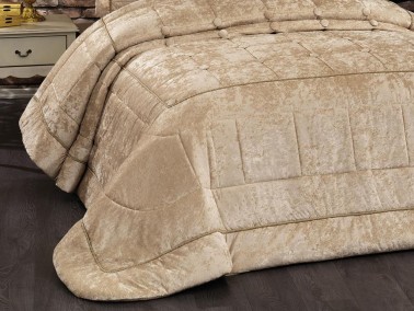 Melani Velvet Double Bedspread Beige - Thumbnail