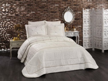 Melani Velvet Double Bedspread Cream - Thumbnail