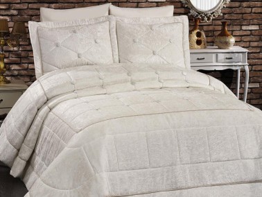 Melani Velvet Double Bedspread Cream - Thumbnail