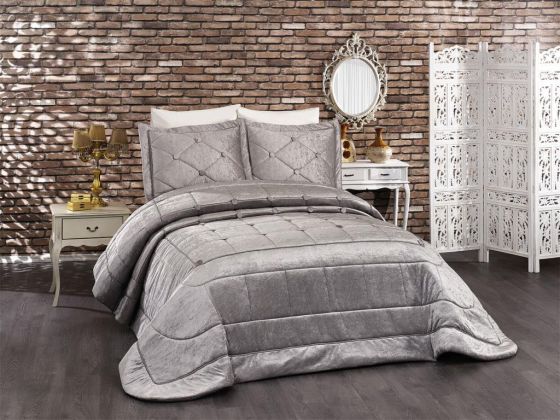 Melani Velvet Double Bedspread Gray