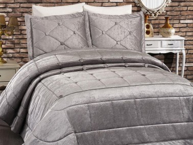 Melani Velvet Double Bedspread Gray - Thumbnail