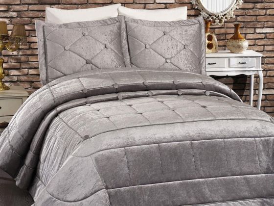 Melani Velvet Double Bedspread Gray