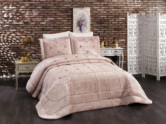 Melani Velvet Double Bedspread Powder