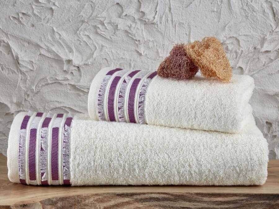 Çeyiz Diyarı - Melek Double Bath Set Cream Lilac Çeyiz Diyarı - Melek Double Bath Set Cream Lilac