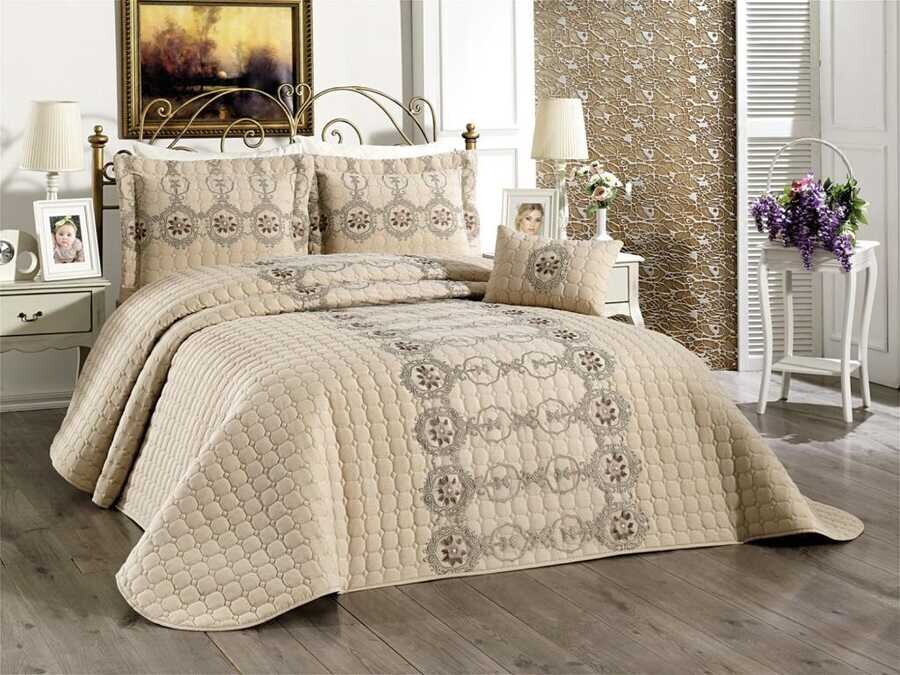Dowry World - Melina Double Bedspread Cappucino Dowry World - Melina Double Bedspread Cappucino