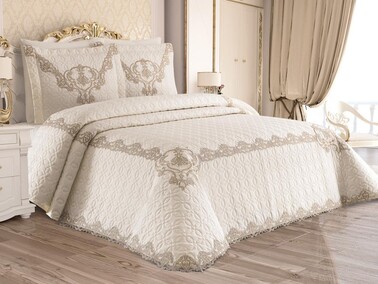 Melissa Double Bedspread Set Cream - Thumbnail