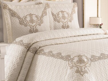 Melissa Double Bedspread Set Cream - Thumbnail