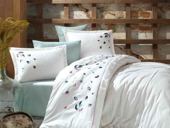 Melody Embroidered Cotton Satin Double Duvet Cover Set