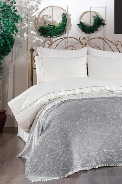 Çeyiz Diyarı - Meltem 4 pcs Bedspread Set, Coverlet 200x220, Sheet 240x260, Double Size, King Size, %100 Cotton Fabric Gray Çeyiz Diyarı - Meltem 4 pcs Bedspread Set, Coverlet 200x220, Sheet 240x260, Double Size, King Size, %100 Cotton Fabric Gray