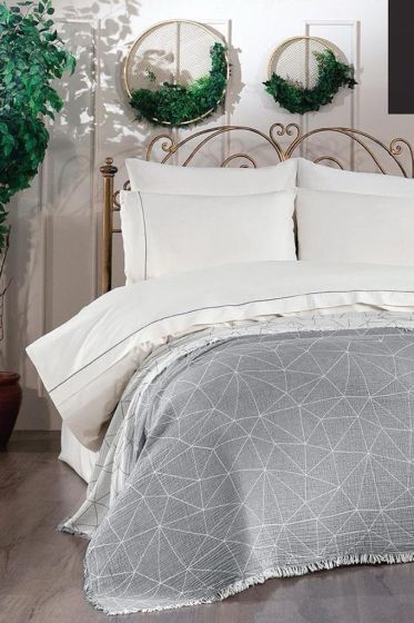 Meltem 4 pcs Bedspread Set, Coverlet 200x220, Sheet 240x260, Double Size, King Size, %100 Cotton Fabric Gray