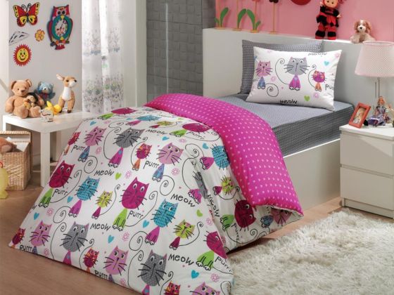 Meow Single Duvet Cover Set Fuchsia