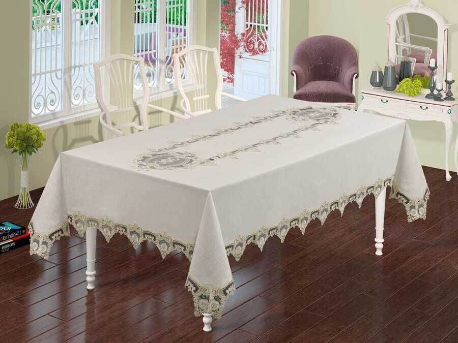 Mercan Linen Table Cloth Cream 160x220 Cm