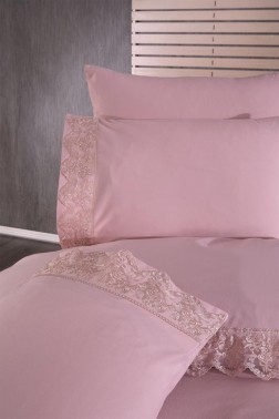 Meric Duvet Cover Set 6pcs, Duvet Cover 200x220, Bedsheet 240x260 Cotton Fabric, Full Size, Double Size Pink - Thumbnail