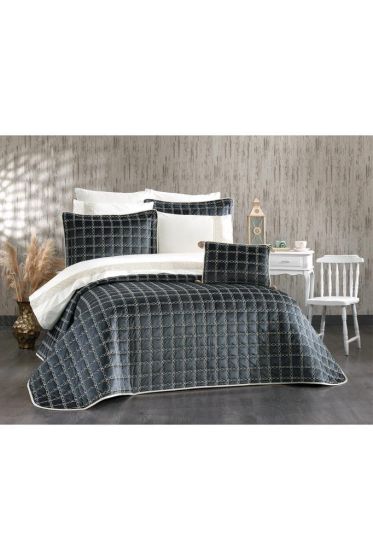 Merry Bridal Set 10 pcs, Bedspread 250x260, Sheet 240x260, Duvet Cover 200x220 with Pillowcase, Double Size, Full Bed, Antrachite