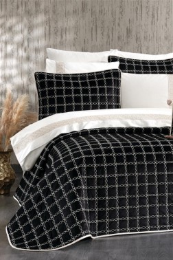 Merry Bridal Set 10 pcs, Bedspread 250x260, Sheet 240x260, Duvet Cover 200x220 with Pillowcase, Double Size, Full Bed, Black - Thumbnail