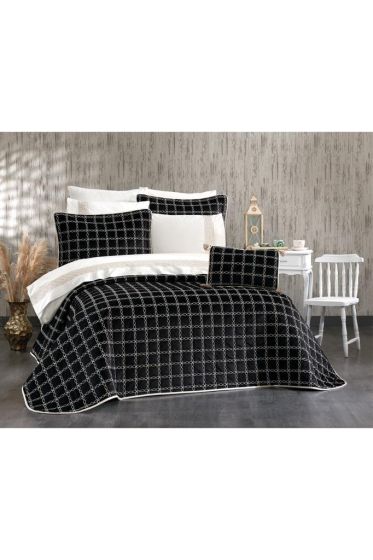 Merry Bridal Set 10 pcs, Bedspread 250x260, Sheet 240x260, Duvet Cover 200x220 with Pillowcase, Double Size, Full Bed, Black