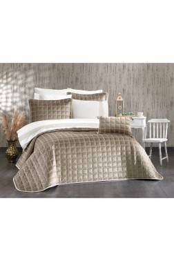 Merry Bridal Set 10 pcs, Bedspread 250x260, Sheet 240x260, Duvet Cover 200x220 with Pillowcase, Double Size, Full Bed, Cappucino - Thumbnail