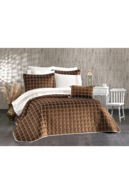 Merry Bridal Set 10 pcs, Bedspread 250x260, Sheet 240x260, Duvet Cover 200x220 with Pillowcase, Double Size, Full Bed, Gold - Thumbnail