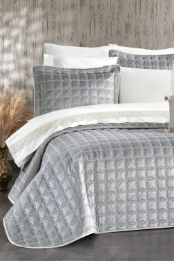 Merry Bridal Set 10 pcs, Bedspread 250x260, Sheet 240x260, Duvet Cover 200x220 with Pillowcase, Double Size, Full Bed, Gray - Thumbnail