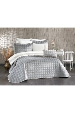 Merry Bridal Set 10 pcs, Bedspread 250x260, Sheet 240x260, Duvet Cover 200x220 with Pillowcase, Double Size, Full Bed, Gray - Thumbnail