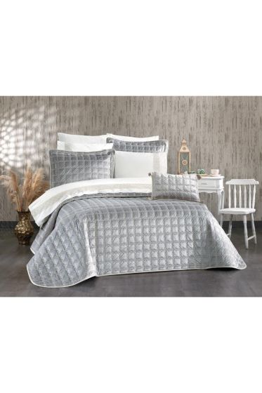 Merry Bridal Set 10 pcs, Bedspread 250x260, Sheet 240x260, Duvet Cover 200x220 with Pillowcase, Double Size, Full Bed, Gray