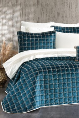 Merry Bridal Set 10 pcs, Bedspread 250x260, Sheet 240x260, Duvet Cover 200x220 with Pillowcase, Double Size, Full Bed, Green - Thumbnail