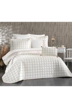 Merry Bridal Set 10 pcs, Bedspread 250x260, Sheet 240x260, Duvet Cover 200x220 with Pillowcase, Double Size, Full Bed, Krem - Thumbnail