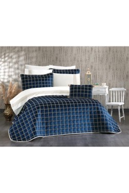 Merry Bridal Set 10 pcs, Bedspread 250x260, Sheet 240x260, Duvet Cover 200x220 with Pillowcase, Double Size, Full Bed, Navy Blue - Thumbnail