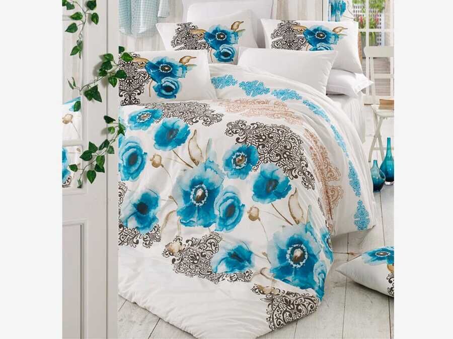  Merve 100% Cotton Double Duvet Cover Set Turquoise