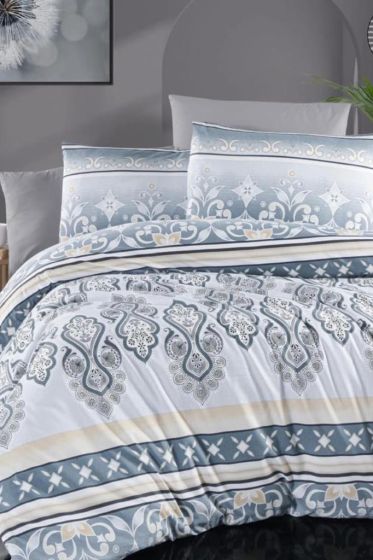 Mia Bedding Set 4 Pcs, Duvet Cover, Bed Sheet, Pillowcase, Double Size, Self Patterned, Wedding, Daily use Blue