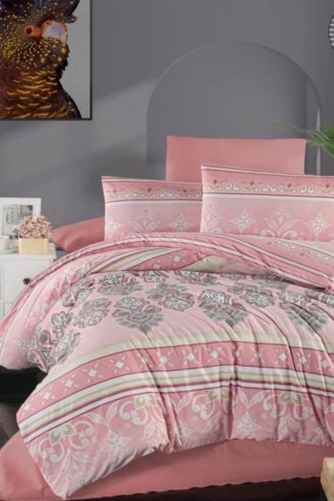 Mia Bedding Set 4 Pcs, Duvet Cover, Bed Sheet, Pillowcase, Double Size, Self Patterned, Wedding, Daily use Pink