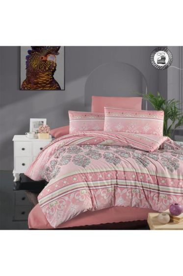 Mia Bedding Set 4 Pcs, Duvet Cover, Bed Sheet, Pillowcase, Double Size, Self Patterned, Wedding, Daily use Pink