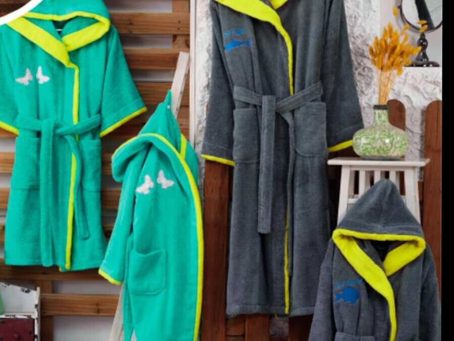 Micracotton Hooded Double Bathrobe Set - Thumbnail