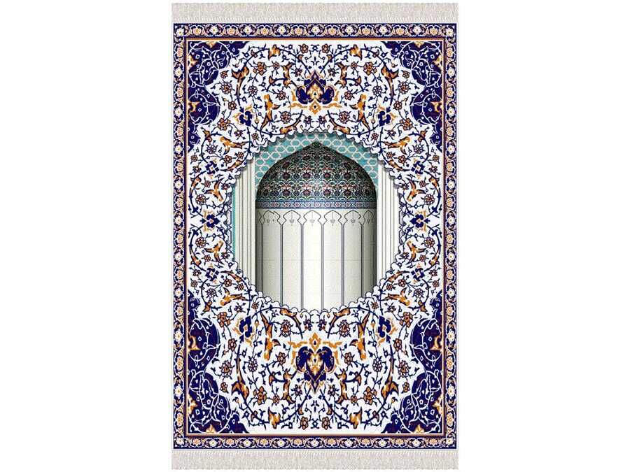 Mihrab Velvet Prayer Rug Navy Blue