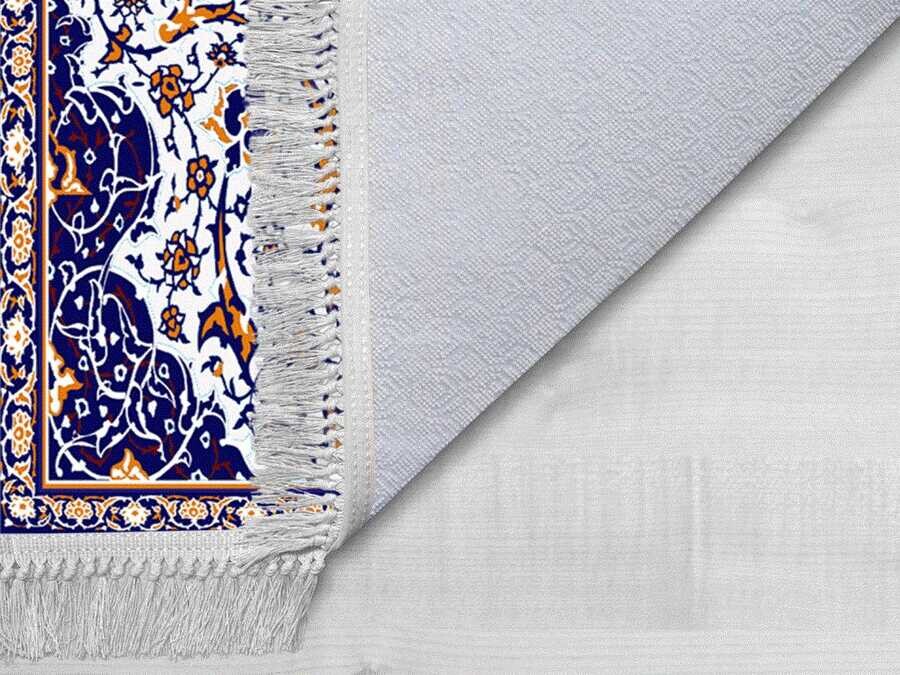Mihrab Velvet Prayer Rug Navy Blue - Thumbnail