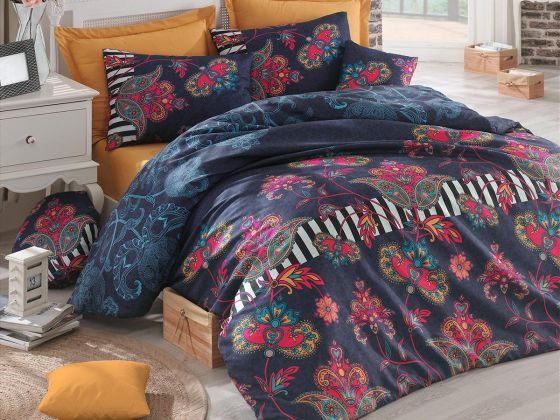 Mihrimah 100% Cotton Double Duvet Cover Set Navy Blue