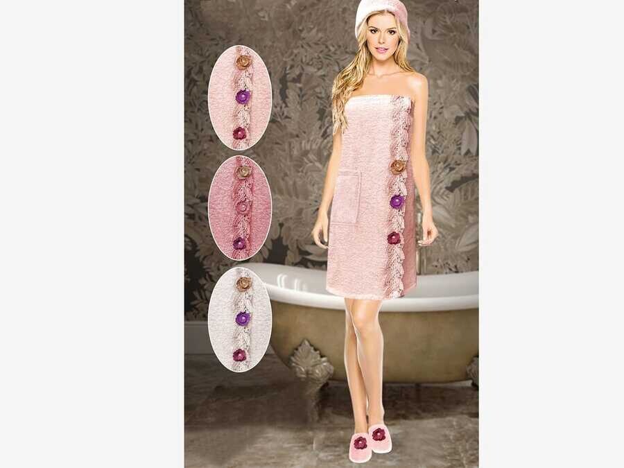 Dowry World - Milana طقم ارواب قطنيه للساونا مطرزه بالدانتيل 