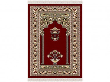 Mimosa Velvet Prayer Rug Burgundy - Thumbnail