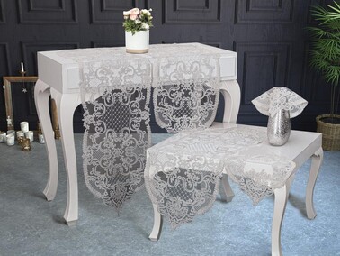 Dowry World - Mimosa Tulle 5 Piece Living Room Set Cream