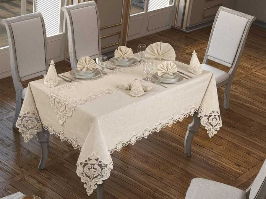 Miray Table Cloth 160x260 Cm 26 Pieces Cream - Thumbnail