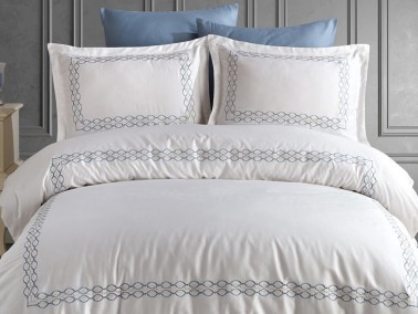 Mısra Embroidered Cotton Satin Double Duvet Cover Set - Thumbnail