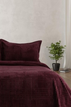 Çeyiz Diyarı - Modern Line Blanket Set 150x220 cm, Single Size, Queen Bed, Cottton/Polyester Fabric Burgundy Çeyiz Diyarı - Modern Line Blanket Set 150x220 cm, Single Size, Queen Bed, Cottton/Polyester Fabric Burgundy