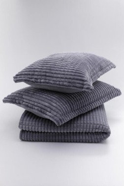 Modern Line Blanket Set 150x220 cm, Single Size, Queen Bed, Cottton/Polyester Fabric Antrachite - Thumbnail