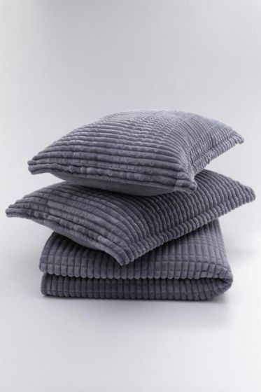 Modern Line Blanket Set 150x220 cm, Single Size, Queen Bed, Cottton/Polyester Fabric Antrachite