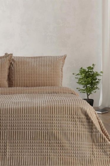 Modern Line Blanket Set 150x220 cm, Single Size, Queen Bed, Cottton/Polyester Fabric Beige