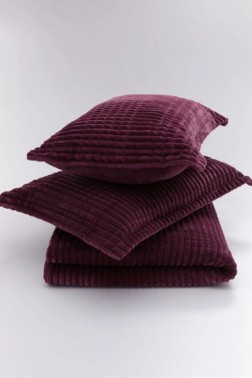 Modern Line Blanket Set 150x220 cm, Single Size, Queen Bed, Cottton/Polyester Fabric Burgundy - Thumbnail