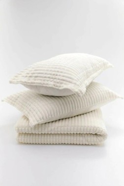 Modern Line Blanket Set 150x220 cm, Single Size, Queen Bed, Cottton/Polyester Fabric Cream - Thumbnail