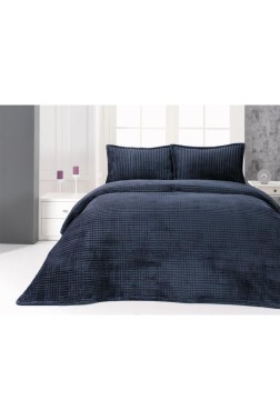 Modern Line Blanket Set 150x220 cm, Single Size, Queen Bed, Cottton/Polyester Fabric Navy Blue - Thumbnail